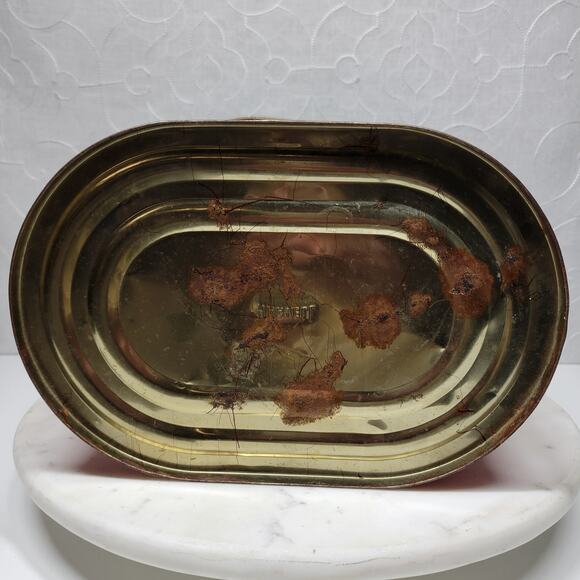 VTG Harvell Tolled Metal Trash Can 12" Red Floral Painted Oval MCM Wastebasket - Picture 8 of 16